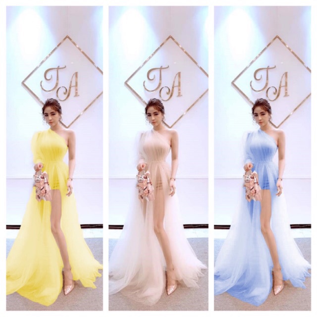 ( VIDEO &amp; ẢNH THẬT 10000%) ĐẦM MAXI LỆCH VAI ĐÍNH NGỌC EO