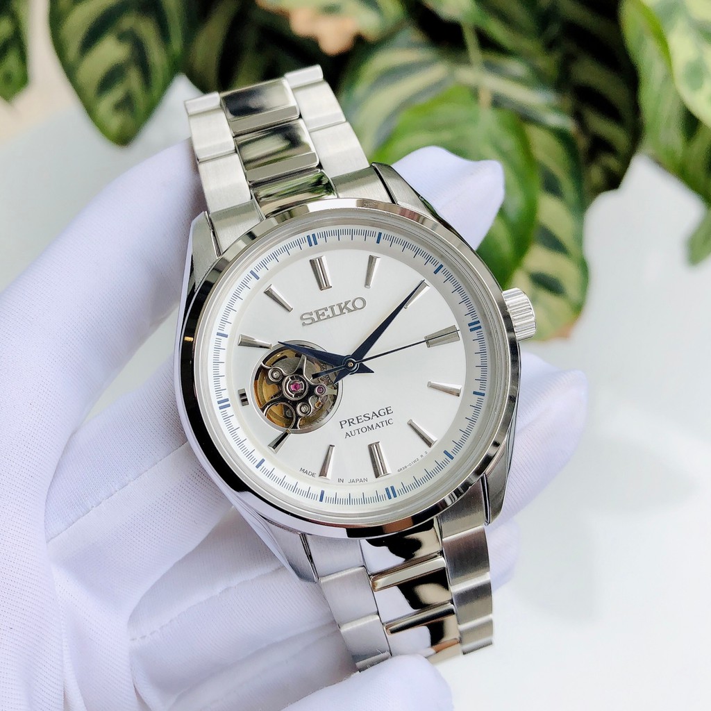 Đồng hồ Nam Seiko Presage SSA355J1 Hở tim,Mặt trắng-Máy cơ tự động Automatic-Dây kim loại cao cấp-Size 41mm