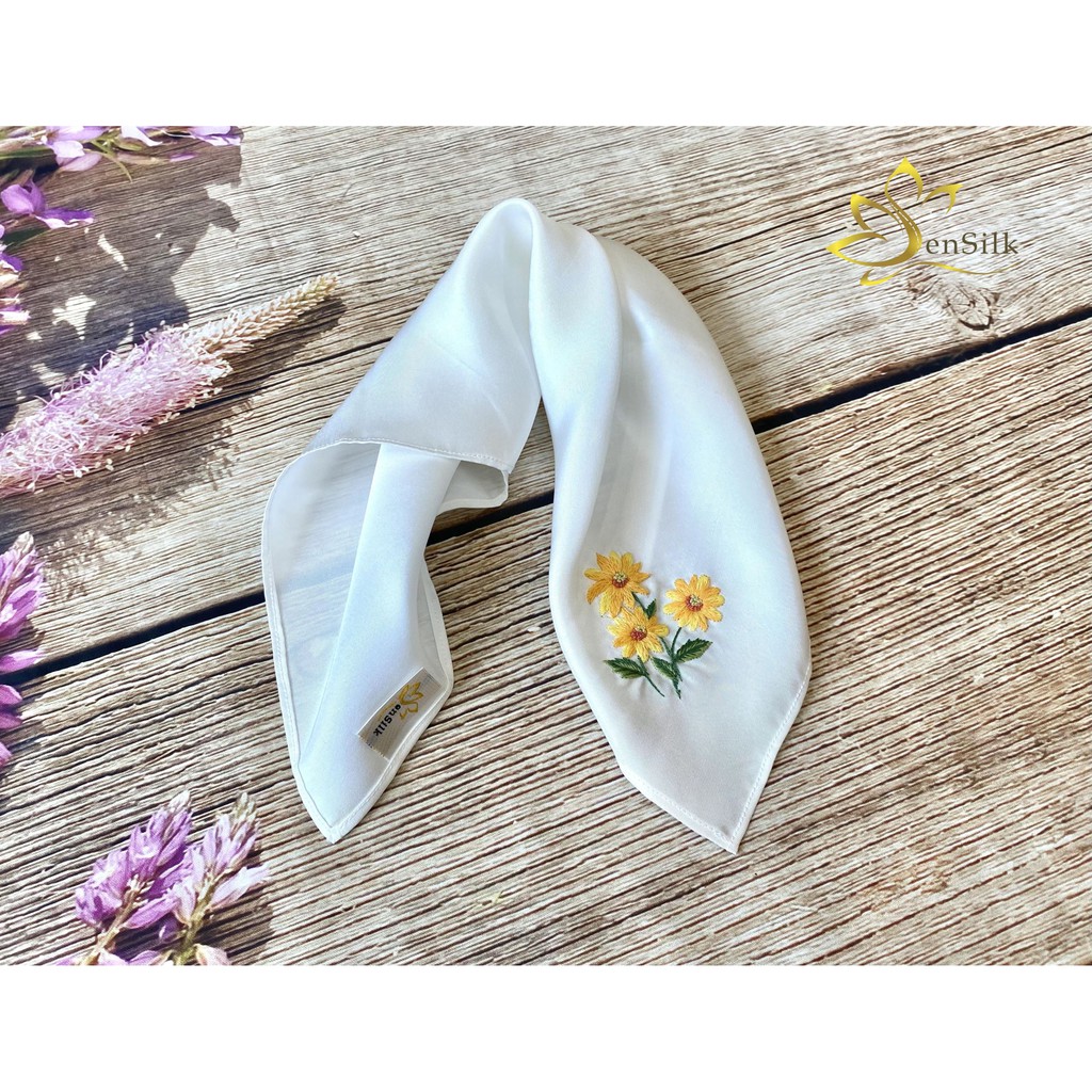 Khăn Tay Thêu Hoa Dã Quỳ SenSilk – Quà Kỷ Yếu 35x35cm, Quà tặng người yêu