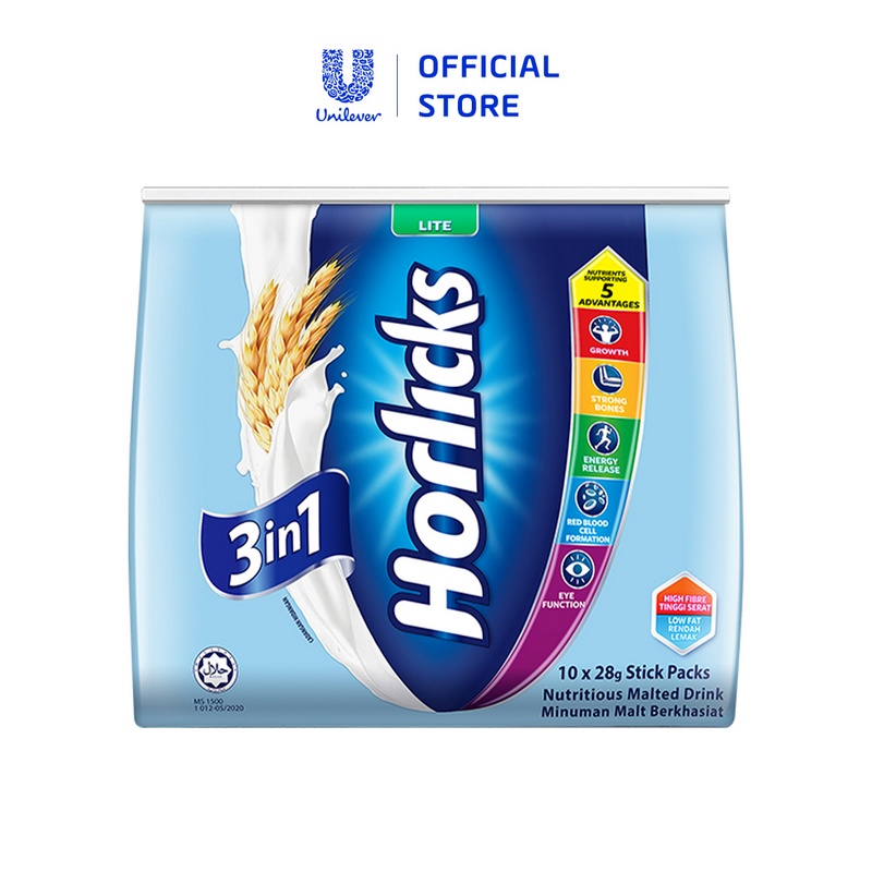 [Mã COSUI5 giảm 8% đơn 150K] Thức uống lúa mạch 3 trong 1 Horlicks - Ít đường (28g x 10 gói)