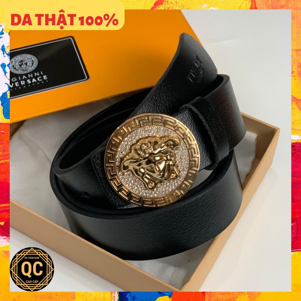 Dây lưng Mặt Đính Đá DA Thật 100% Thương Hiệu Cao Cấp Áo Thun Nam QC Hàng 🎦 QUẢNG CHÂU 🎦