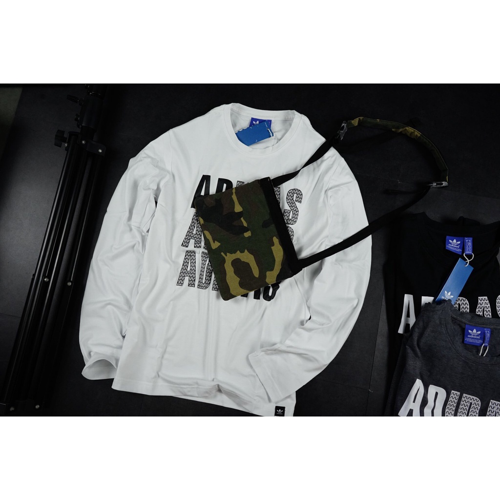 Áo thun nam dài tay cao cấp Adidas hàng dư chính hãng vải cotton co giãn cổ tròn họa tiết ép nhiệt không bong