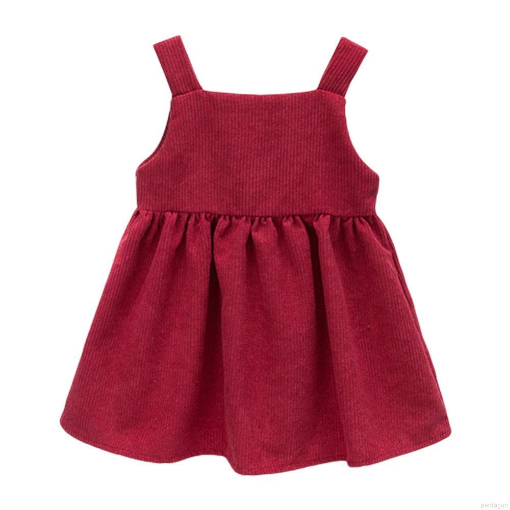 Đầm xòe 2 dây vải nhung đính nơ dễ thương cho bé gái 2-8 tuổi