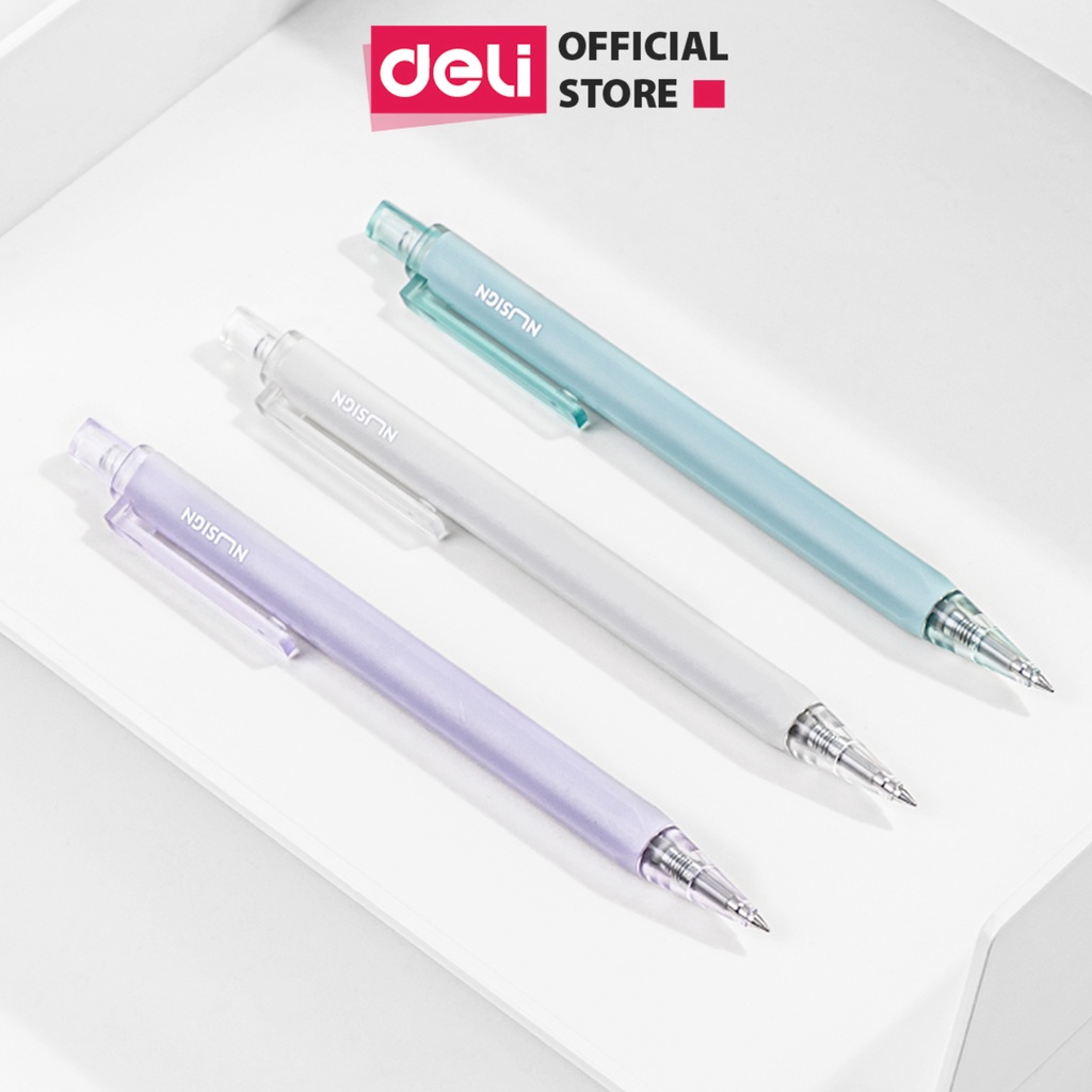 Bút bi dạng gel cao cấp Deli - mực đen - ngòi 0.5mm đầu bấm - Xanh ngọc/Trắng/Tím - 1 chiếc - NS649