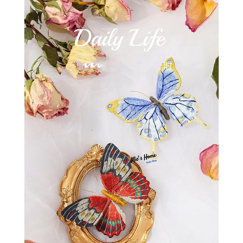 Gói KIT Nguyên Liệu DIY Túi Dụng cụ Tự Thêu Tay Nghệ Thuật Ghim Cài Áo Butterfly Hoa Xuân Embroidery Handmade - Mie Shop