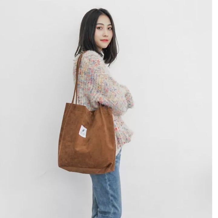 Túi tote vải canvas nhung đeo chéo phong cách Hàn Quốc TX14