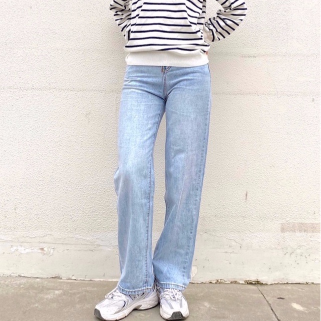 Quần bò jeans cạp cao chỉ nổi ống suông mài nhẹ Mia Ritta J464 ảnh thật