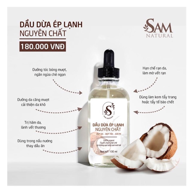 [ Samnatural ] Dầu dừa ép lạnh nguyên chất 100%