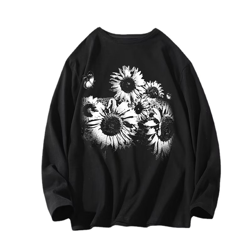 Áo Thun Tay Dài Dáng Rộng In Họa Tiết Hoa Phong Cách Hàn Quốc Thời Trang Cho Nam Và Nữ size M-5XL