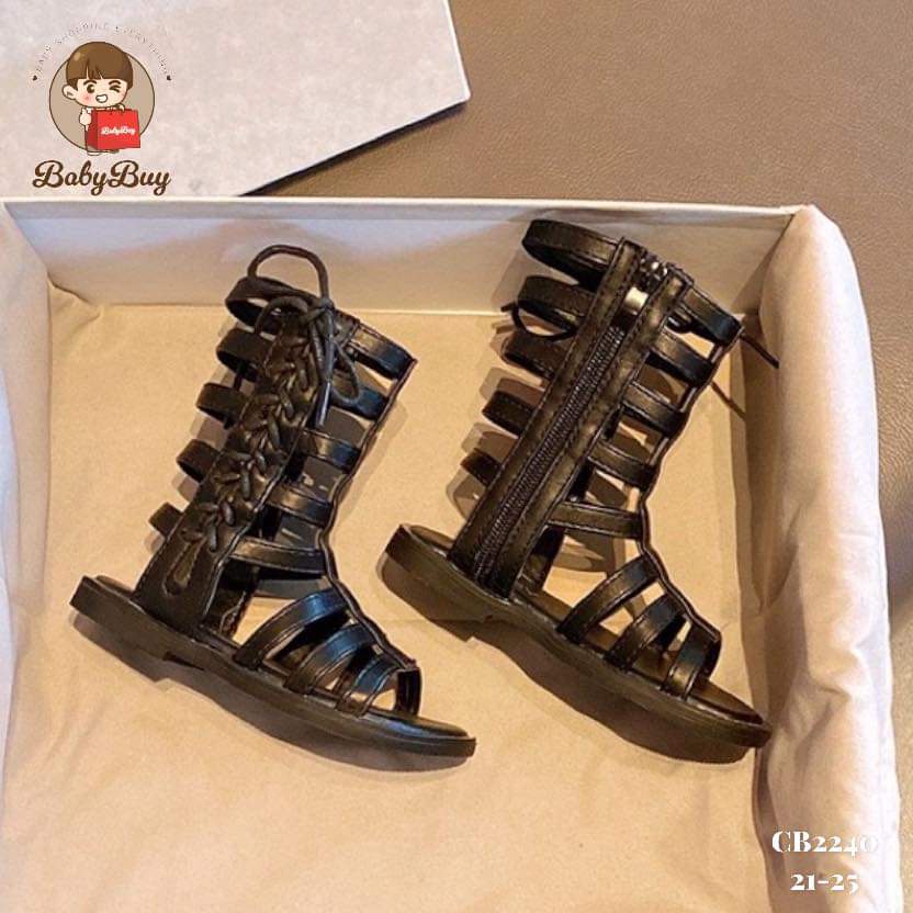 SANDAL CHIẾN BINH  CHO BÉ GÁI , DÉP SANDAL CAO CỔ BÉ GÁI MÀU ĐEN CHẤT DA MỀM ĐẸP ( BUỘC DÂY)