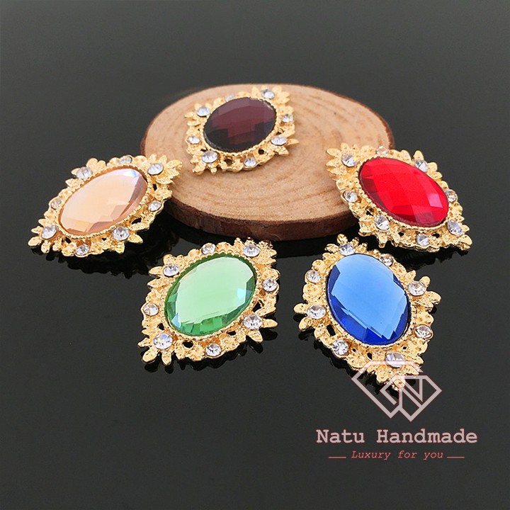 - Nguyên liệu hoa cài áo - hoa cài tóc Handmade - Center mạ kim mắt ngọc nhiều màu loại đẹp
