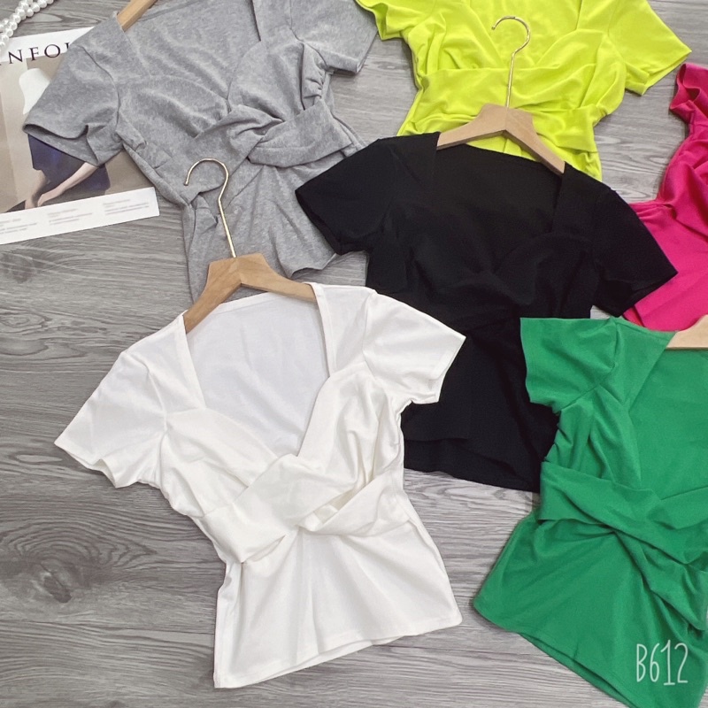 Áo thun body croptop tay ngắn xoắn ngực đủ màu Mới alohashop91