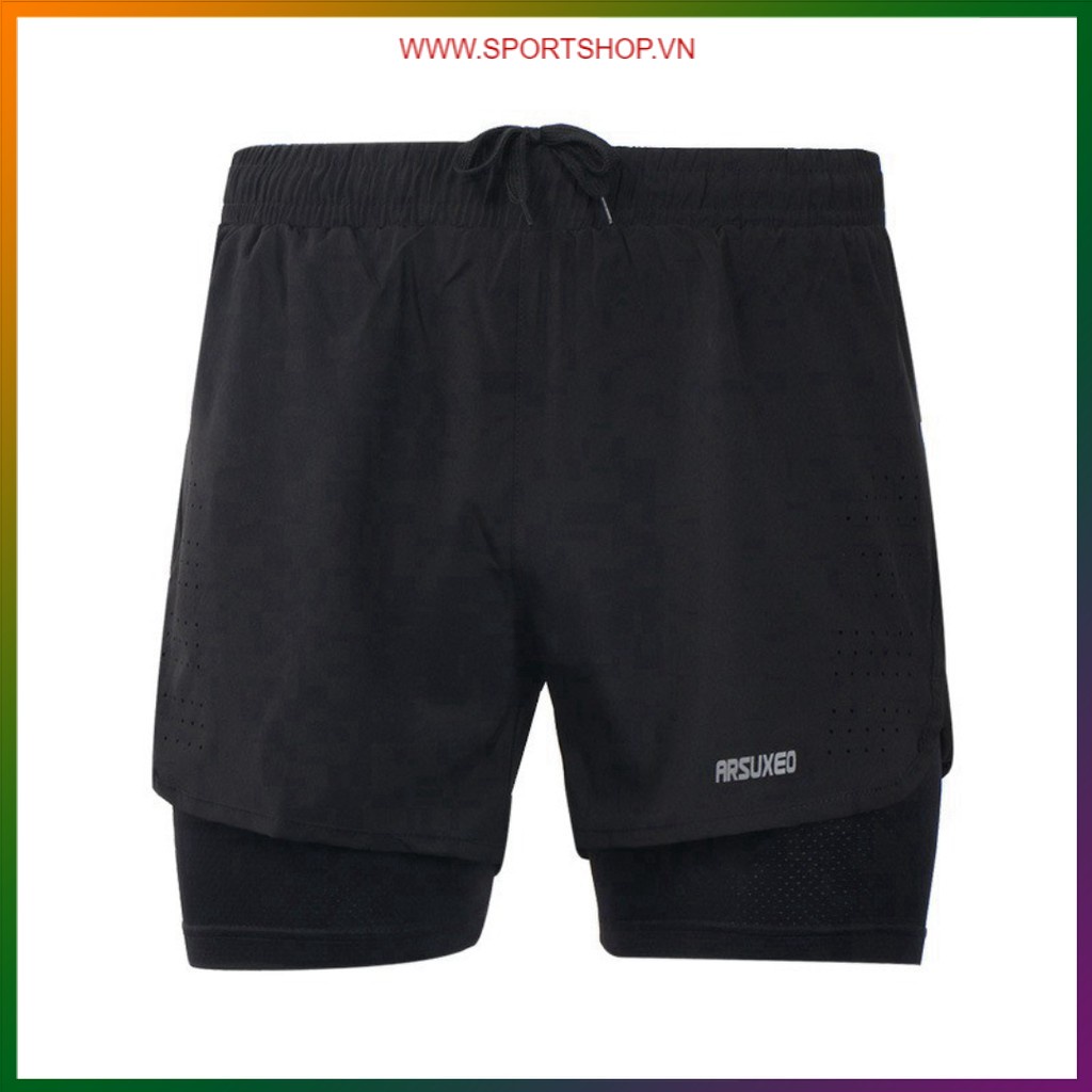 Quần chạy bộ nam ARSUXEO MS01, quần short thể thao 2 lớp (boxer) có túi khóa kéo sau, siêu mềm mại, thoáng khí | BigBuy360 - bigbuy360.vn