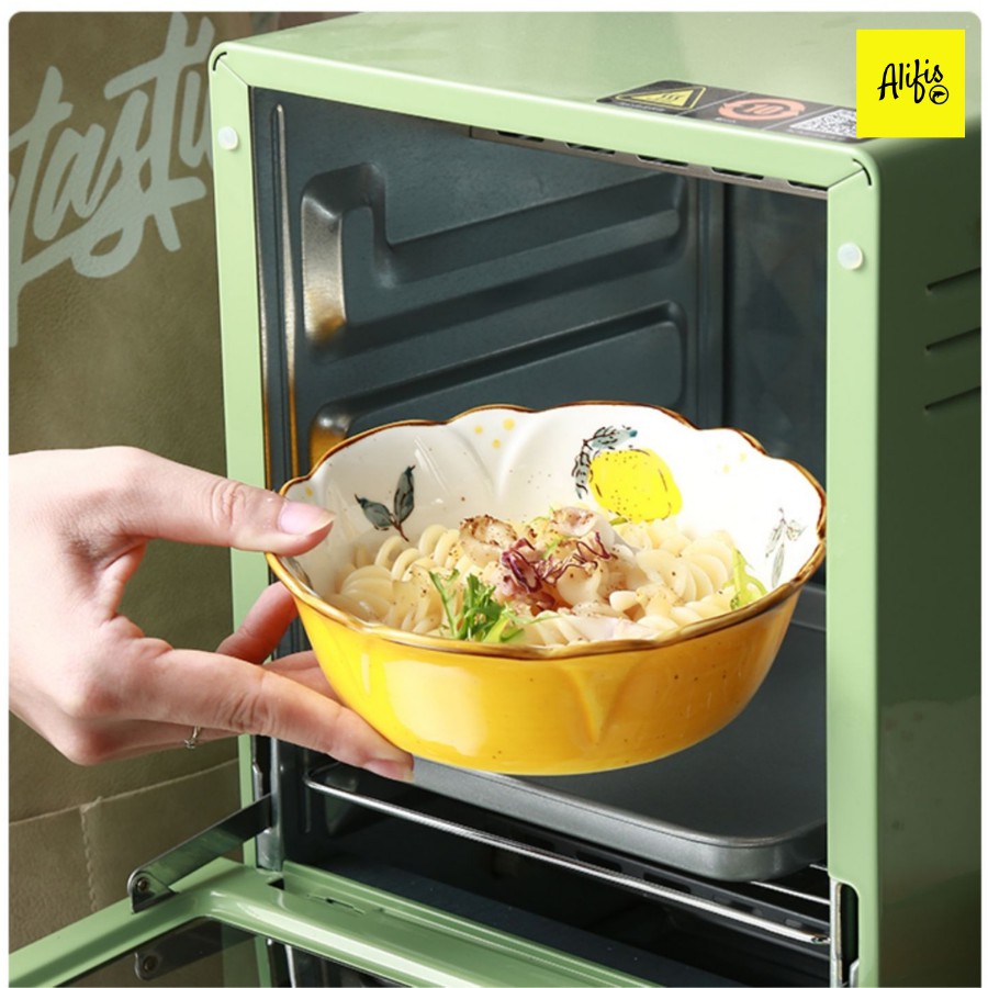 Tô sứ tròn 14.5cm &amp; 17.8cm đựng salad họa tiết hoa quả nhiều màu sắc men tiêu cao cấp Alifis