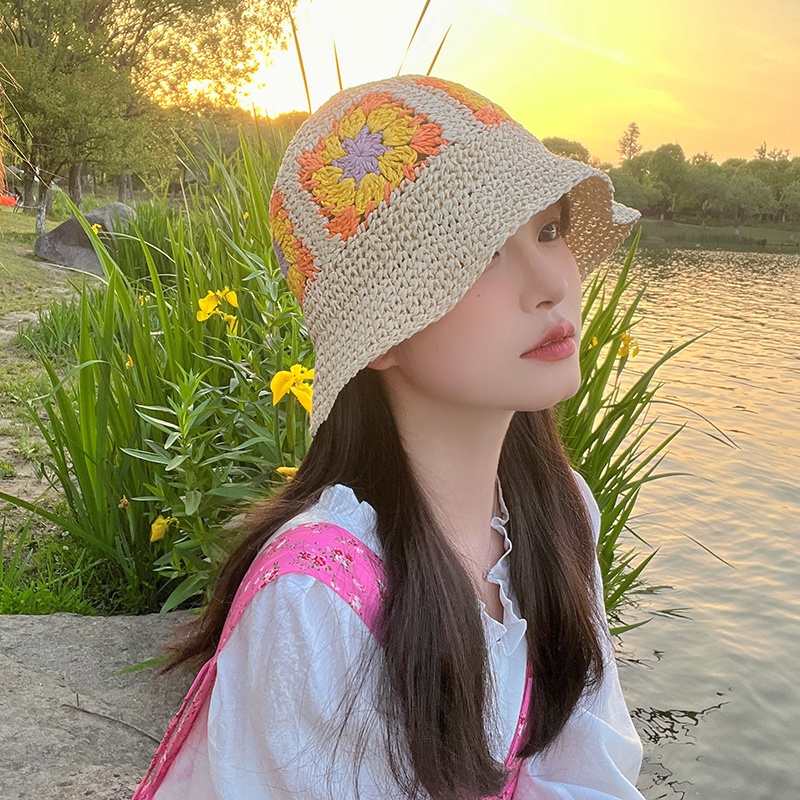 Mũ MG STUDIO chất liệu sợi dệt họa tiết hoa thời trang