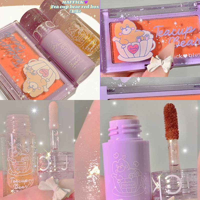 MAFFICK Phấn má Son kem Set Teacup Bear Lip Glaze Blush Lip Gloss | BigBuy360 - bigbuy360.vn