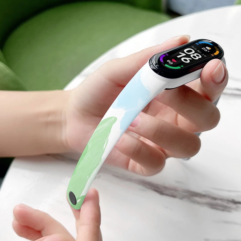 1 Dây Đeo Tay Thể Thao Bằng TPU Mềm In Họa Tiết Màu Nước Thời Trang Cho Xiaomi Mi Band 5 6