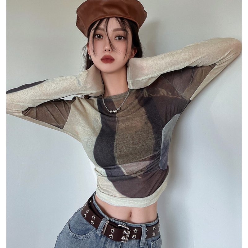 Áo Thun Nữ Cổ Tròn Dài Tay Dáng Ôm Không Nhòe Thời Trang Mùa Thu