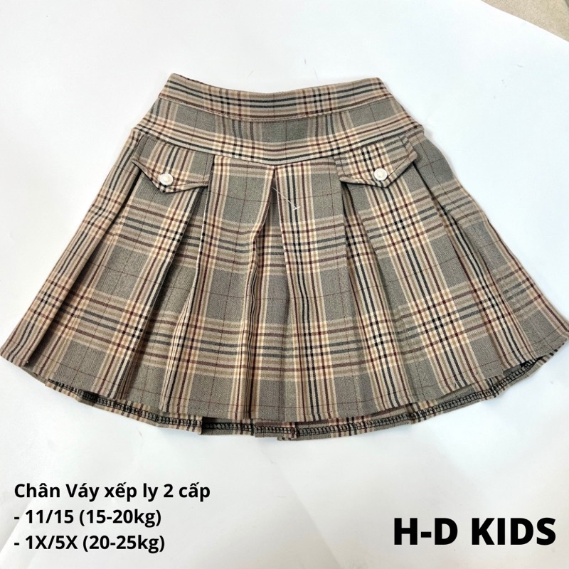 (jean baby) chân váy kẻ xếp li có quần trong cho bé(20-27 kg)