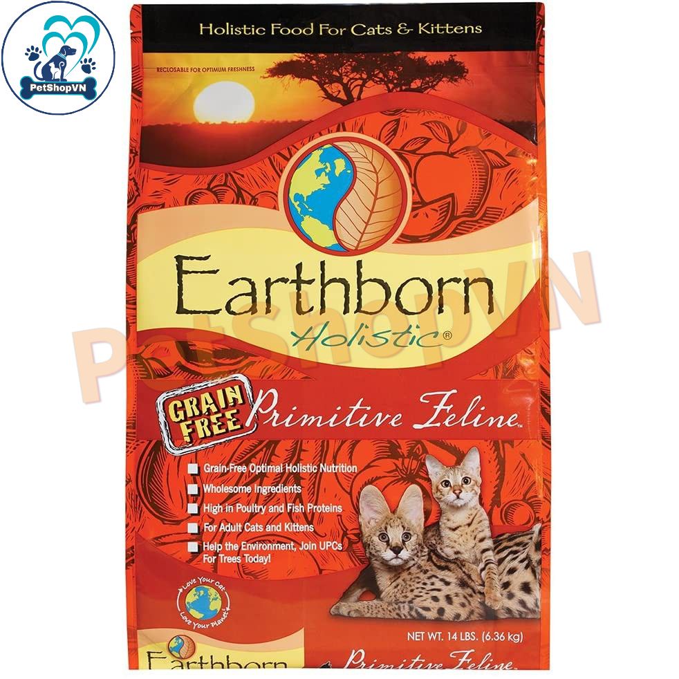 Thức Ăn Cho Mèo Hạt EARTHBORN HOLISTIC PRIMITIVE FELINE Bao 6Kg Vị Gà, Cá Hồi & Cá Trích