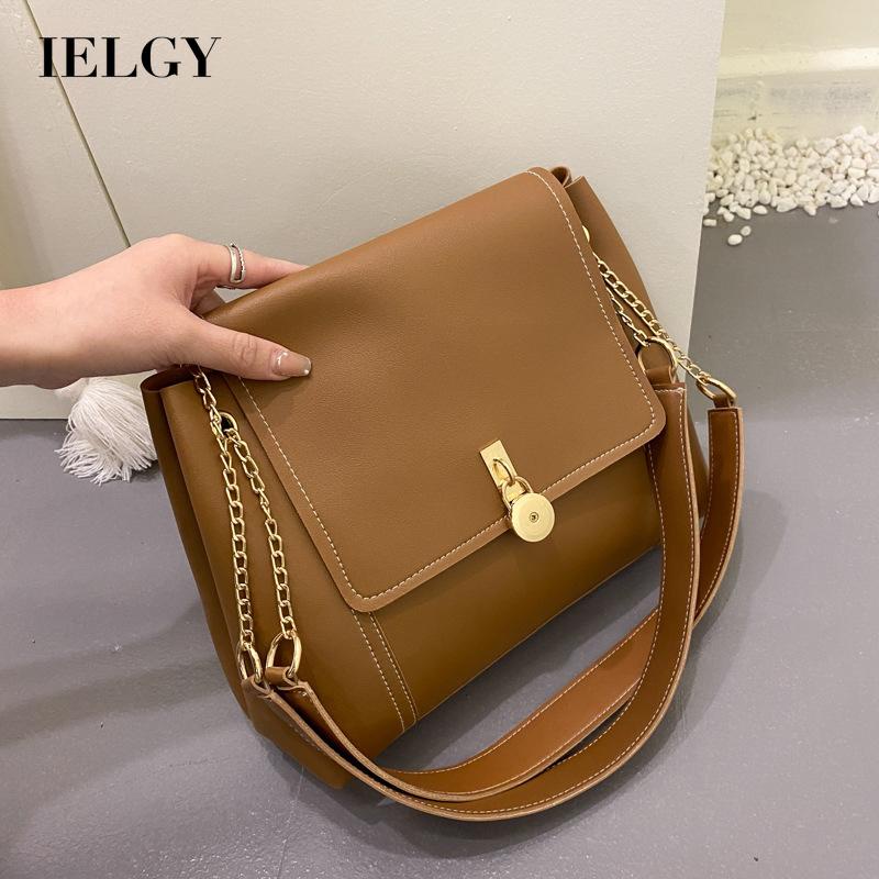 Túi đeo vai bằng da PU sức chứa lớn phối dây xích thời trang thanh lịch dành cho nữ IELGY