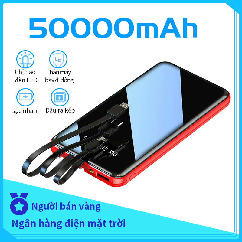Pin sạc dự phòng di động siêu mỏng chính hãng dung lượng lớn 50000 mah đi kèm với 3 cáp sạc tích hợp