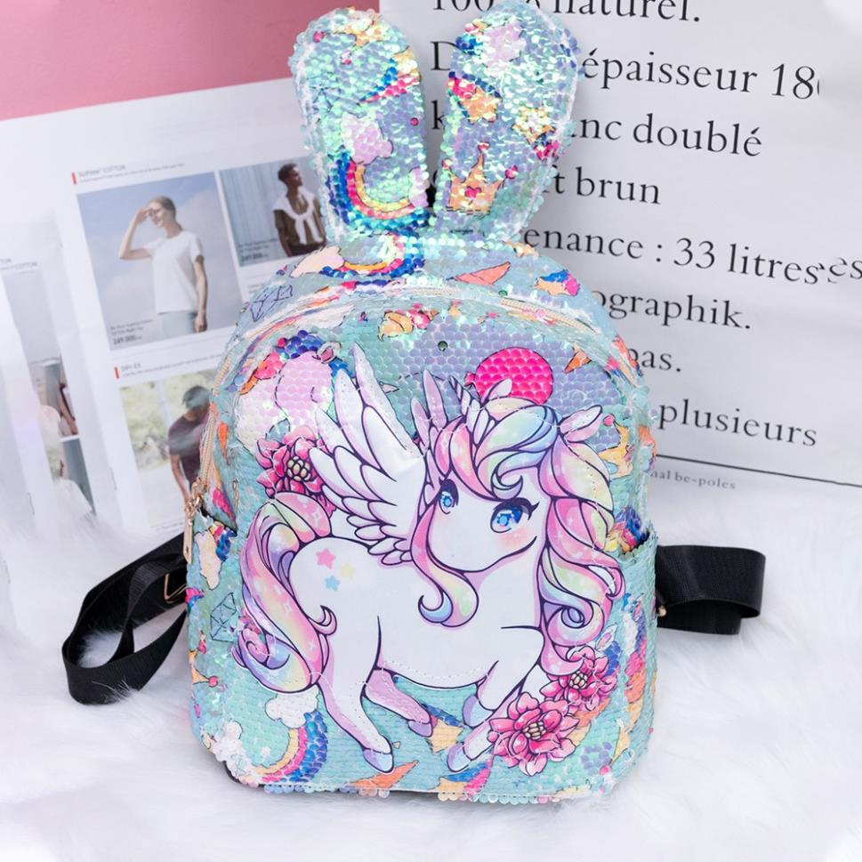 Balo cho bé, balo trẻ em mẫu giáo tai thỏ kim tuyến hình ngựa pony siêu đáng yêu - HOT - Hàng mới về