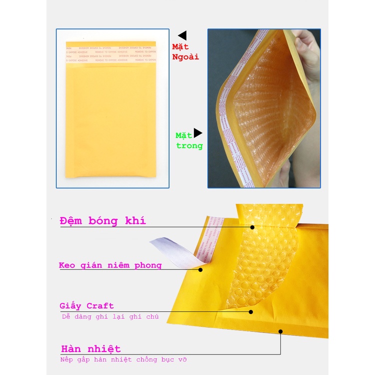 GIAO HỎA TỐC(15X18CM)Túi gói hàng niêm phong lót bóng khí chống sốc màu đen,trắng,hồng,bì thư