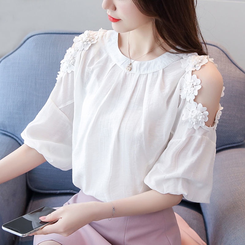 Áo Chiffon Tay Ngắn Cổ Tròn Hở Vai Plus Size Thời Trang Mùa Hè Cho Nữ