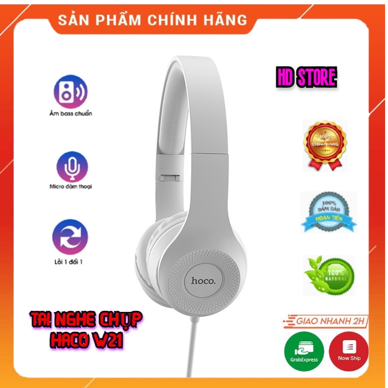 Tai Nghe Chụp Tai Hoco W21 Âm Thanh Trung Thực Êm Ái Cao Cấp Cực Bền Bass Sâu Chống Ồn Chống Nhiễu, Thiết Kế Đẹp Mắt