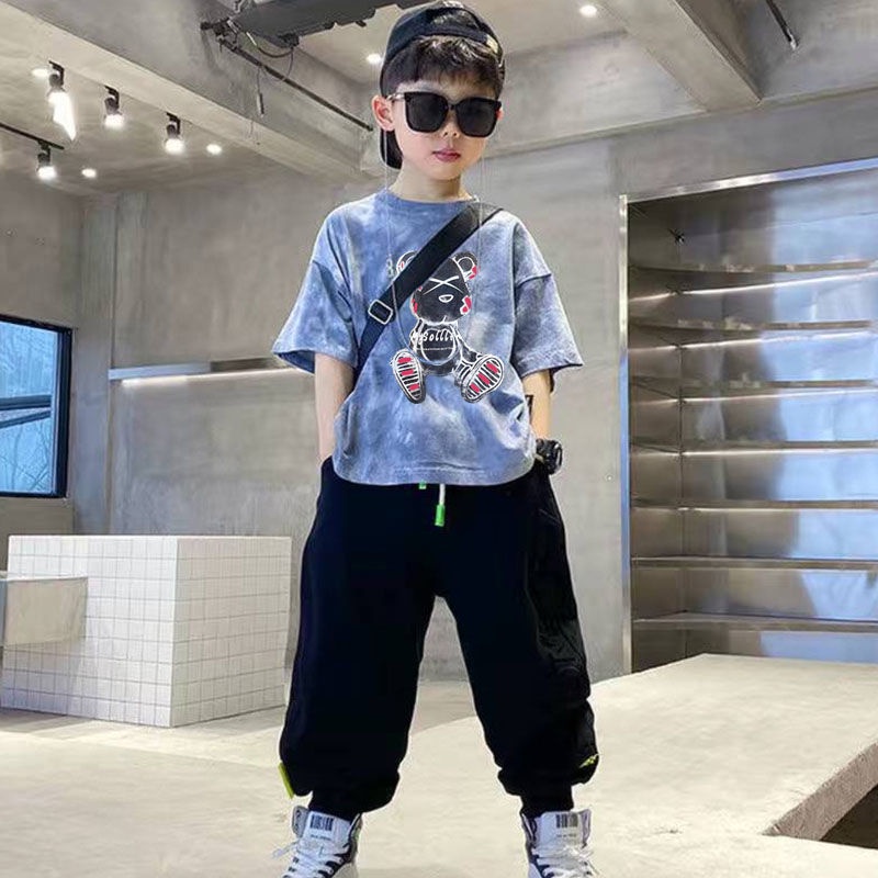 Áo Thun Tay Ngắn Vải Cotton Mỏng Phối Màu Nhuộm Thời Trang Hè Cá Tính Cho Bé Trai