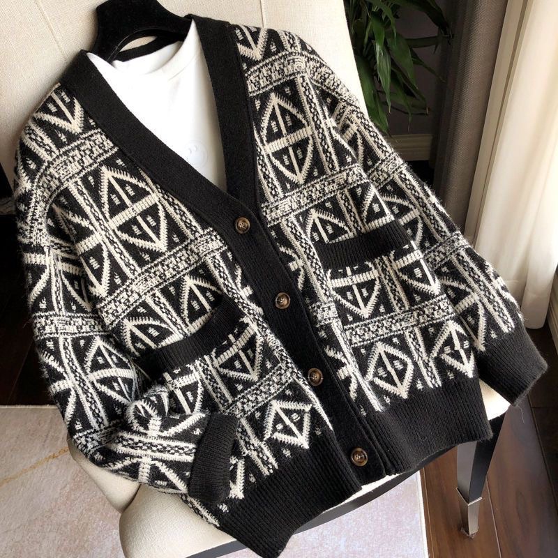 Áo Cardigan Len Xù Hoạ Tiết Hình Thoi Len