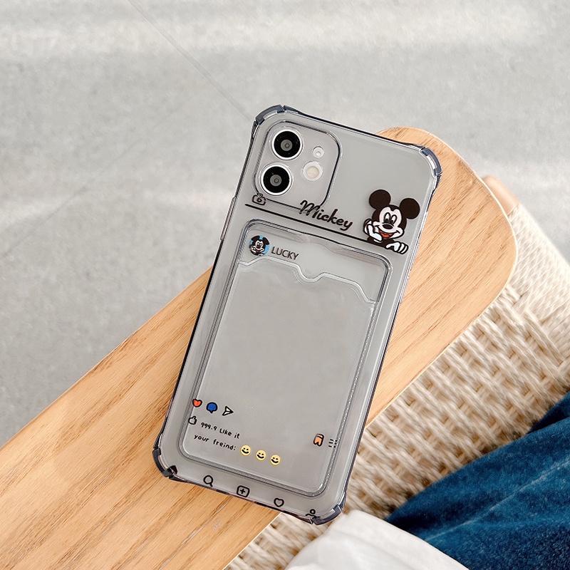 Ốp điện thoại TPU mềm trong suốt in hình Mickey Minnie có ngăn đựng thẻ cho iPhone 13 12 11 Pro Xs Max Xr 7 8 Plus 13 Pro