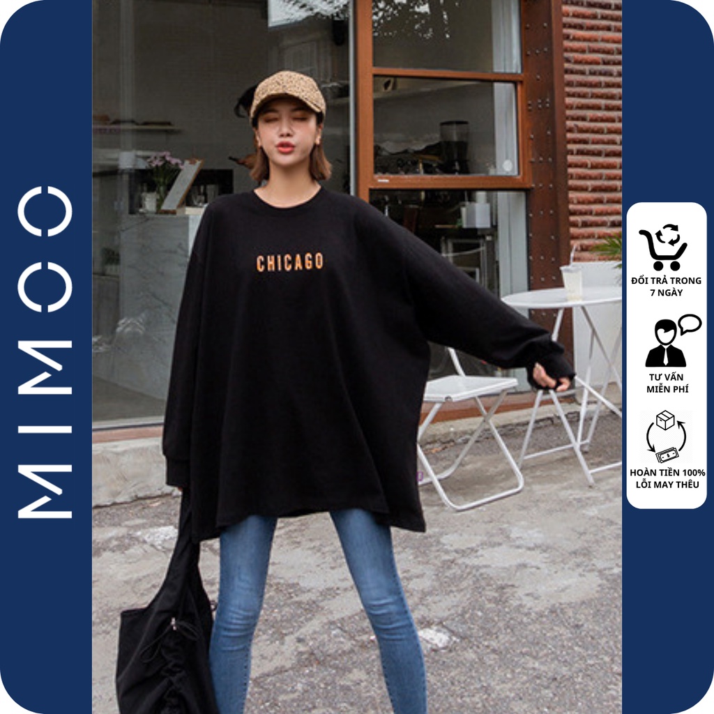 Áo thun dài tay unisex CHICAGO nam nữ form rộng oversize sweater ulzzang Hàn Quốc Mimoo DT01