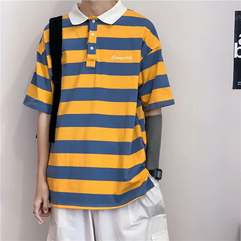 Áo Thun Polo Nam Ngắn Tay Họa Tiết Sọc Ngang Thời Trang Dành Cho Nam Hàn Quốc  Fashion Unisex Áo Mùa Hè Nam Bigsize Sọc Áo Thun Có Có
