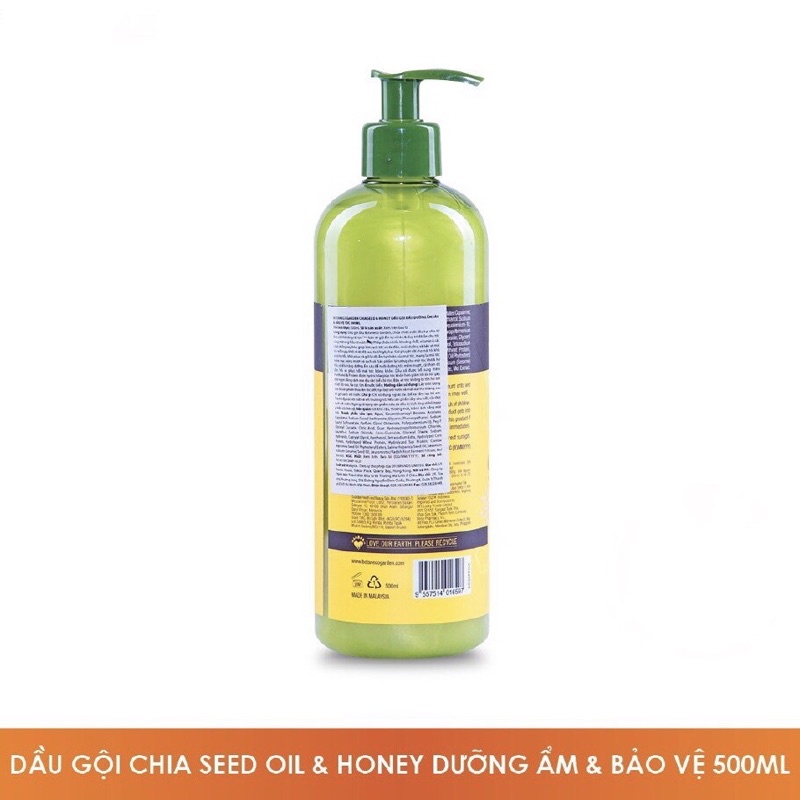 Dầu Gội Botaneco Garden Chia Seed & Honey Shampoo Deep Moist & Protect Dưỡng Ẩm Sâu và Bảo Vệ 500ml