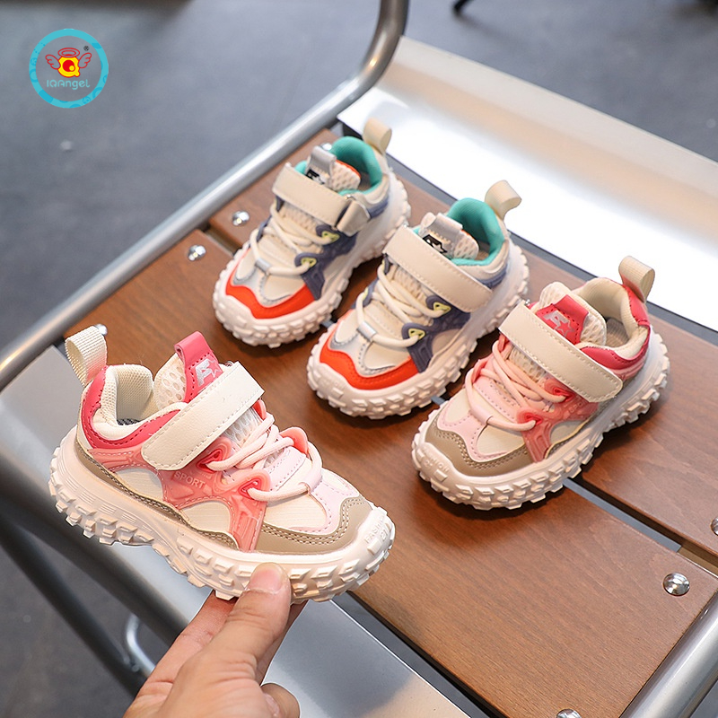 Giày thể thao IQ ANGEL phối da đế mềm mại chống trượt thời trang dành cho trẻ em 1-6 tuổi