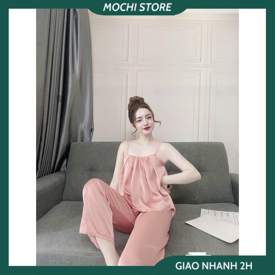 Đồ Bộ Mặc Nhà, Đồ Ngủ Lụa Áo 2 Dây Xếp Ly Quần Dài Chất Lụa Satin Cao Cấp Form Rộng Rãi Dưới 65kg Mặc Vừa. | BigBuy360 - bigbuy360.vn