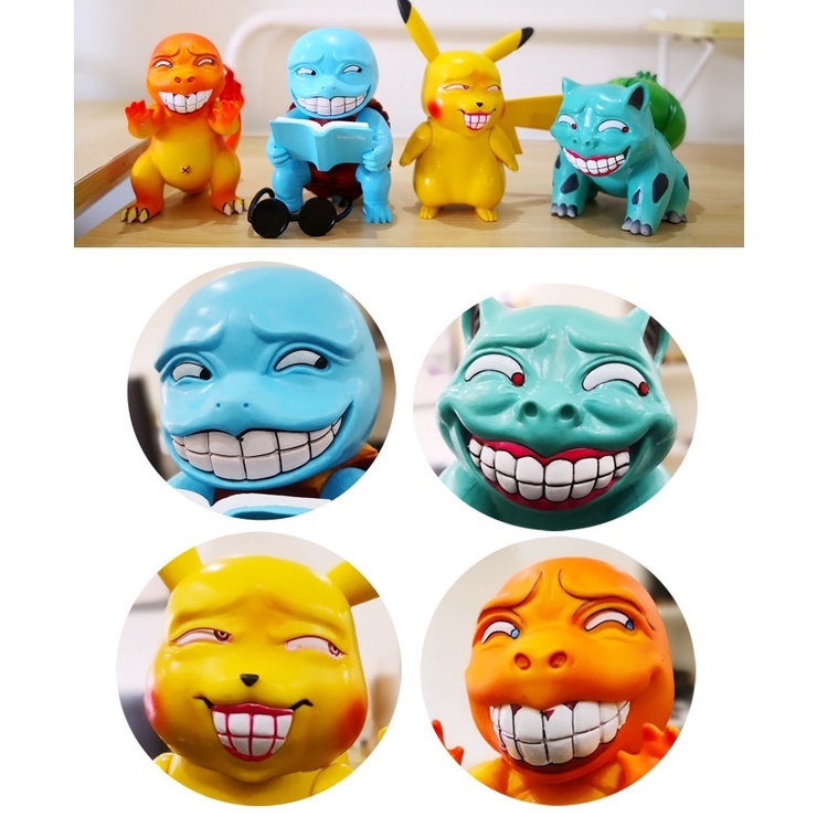 Mô hình Pokemon mặt troll hài hước Pikachu, Bulbasaur, Squirtle, Psyduck, Charmander, Gengar
