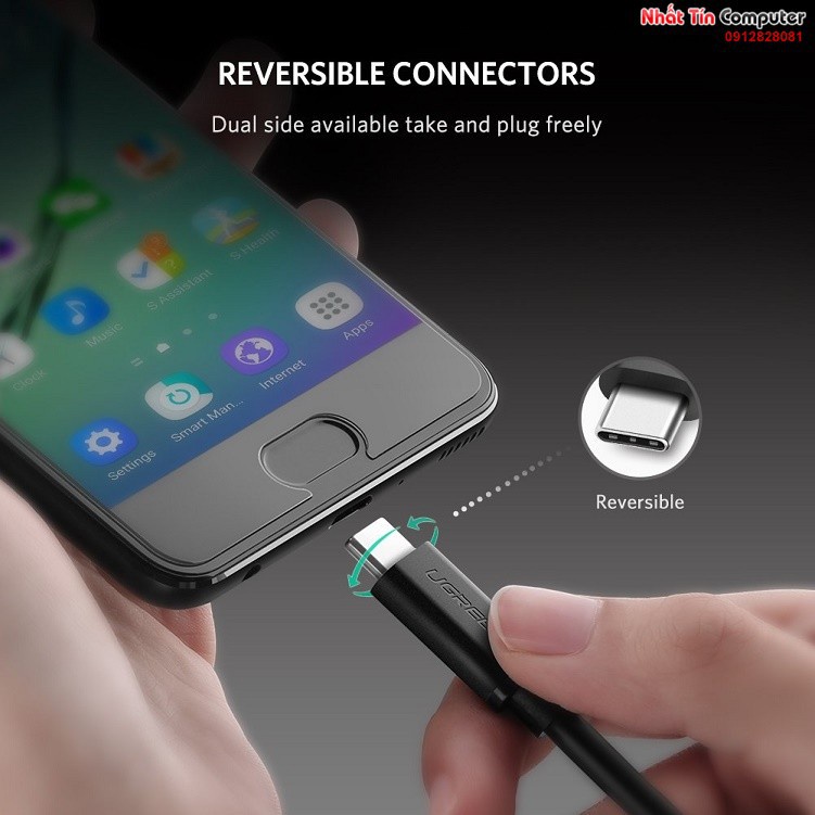 Cáp sạc và truyền dữ liệu USB type-C 2 đầu dương chính hãng Ugreen cao cấp