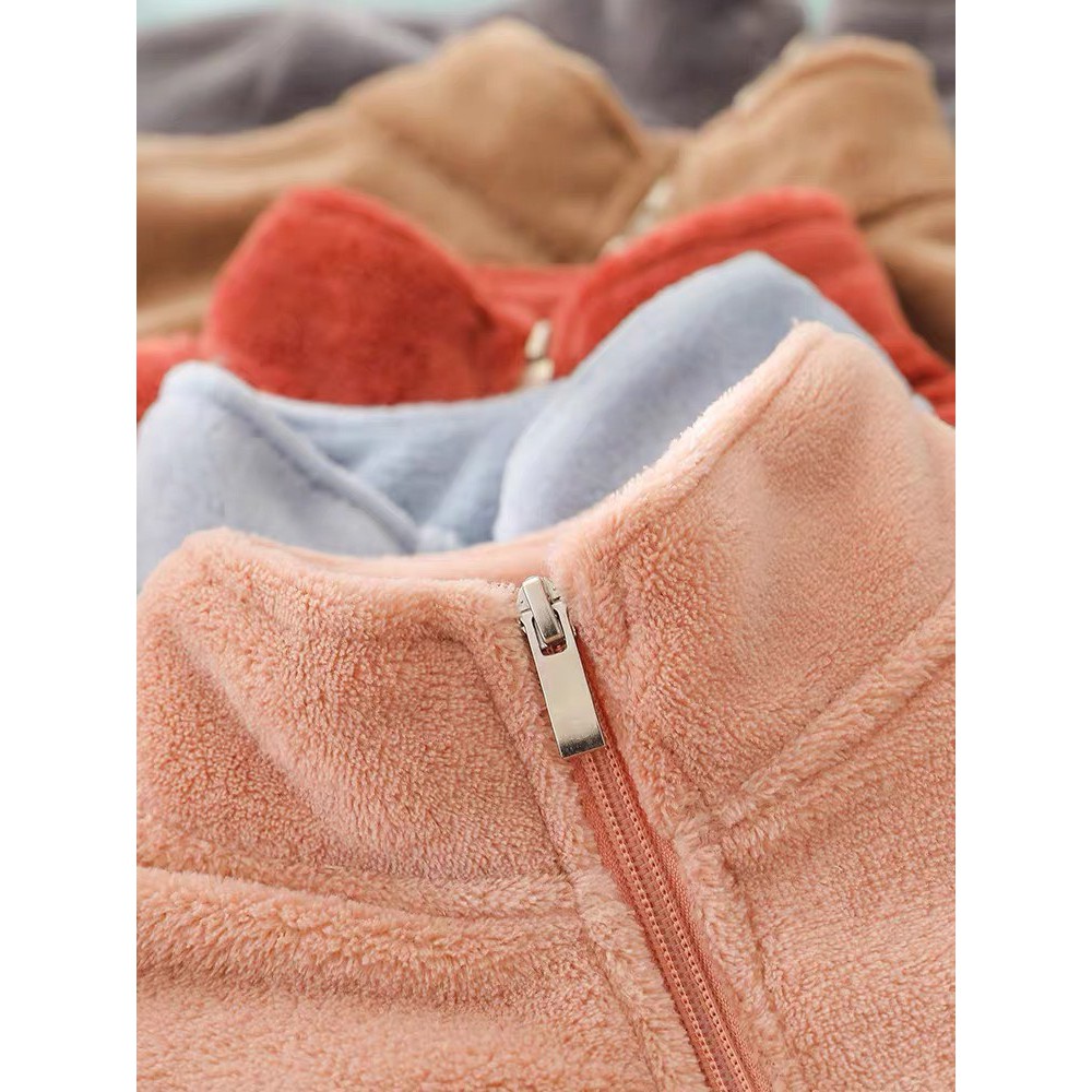 (ORDER) Áo khoác lông cừu mềm mịn cổ đứng kéo khóa cho bé gái ấm áp mùa đông - Nhiều màu