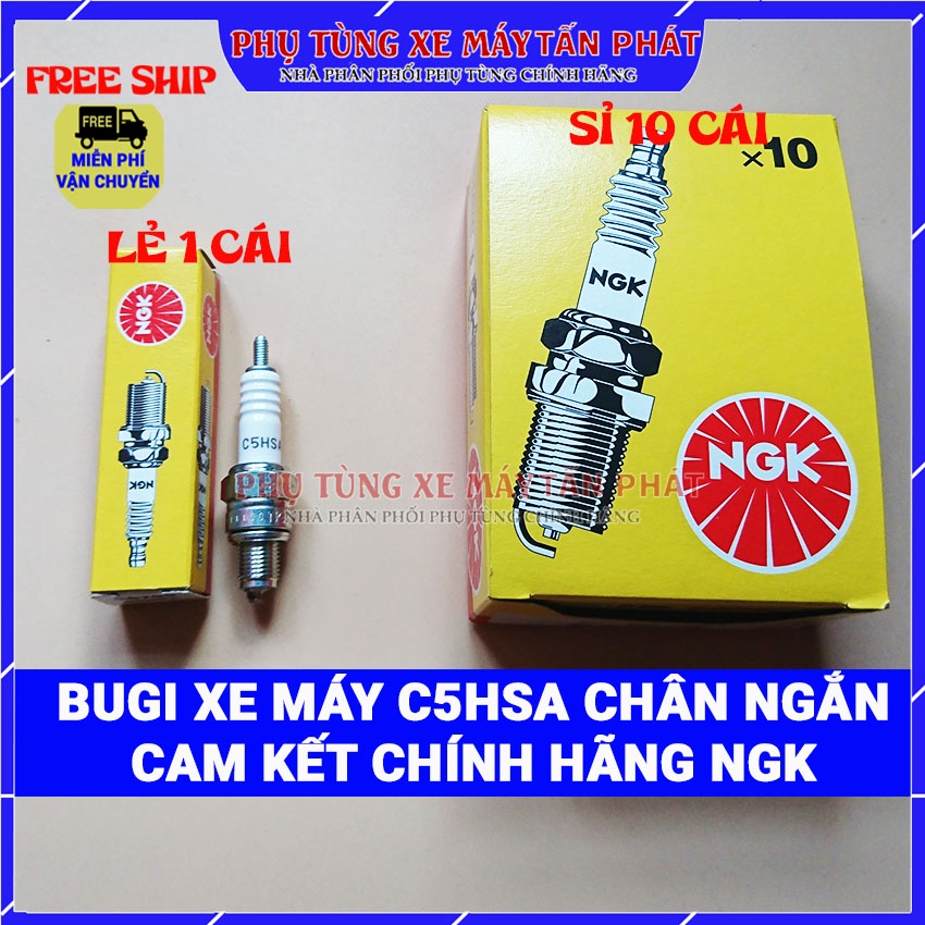 Bugi Xe Máy Hãng NGK Thái Lan C5 (Chân Ngắn) C5HSA Dành Cho Xe Cup 50, 70, 78, Charly , Dream ,Wave