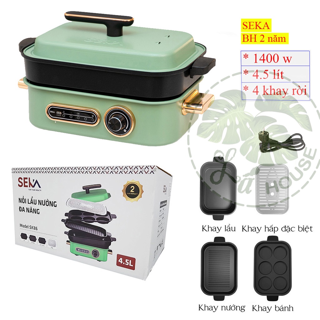 Nồi Lẩu Điện Đa Năng 4 Khay Rời - Lẩu, Nướng, Hấp, Làm bánh riêng biệt - Công suất lớn 1400W làm nóng nhanh