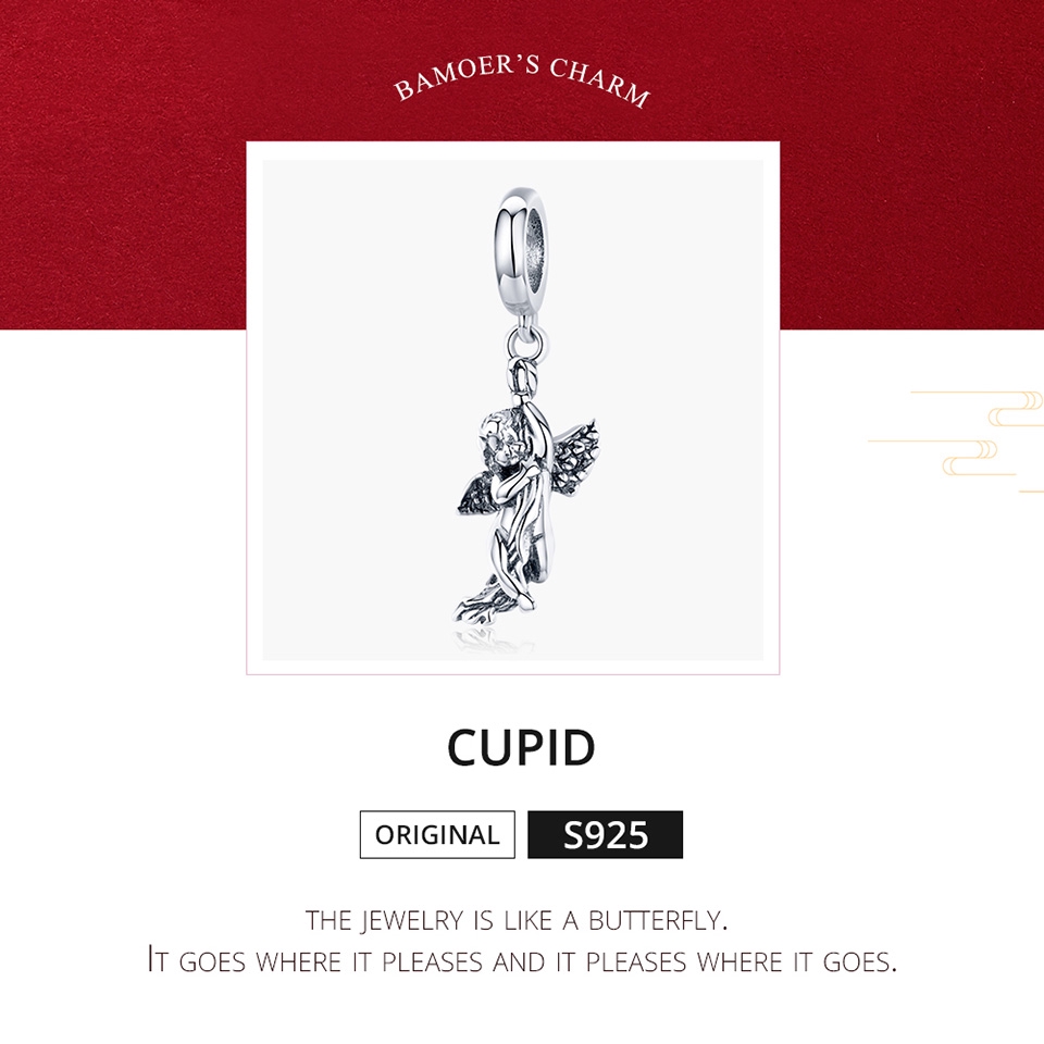 Mặt phụ kiện trang sức BAMOER bạc 925 hình thần cupid tình yêu phong cách đơn giản thời trang