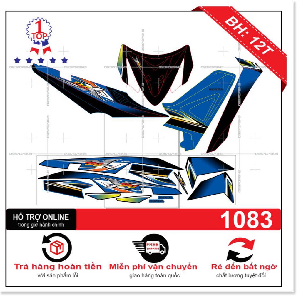 ( Quí khách vui lòng mang ra tiệm cho thợ dán ) Tem wave RSX 2008 mẫu zin xanh đen