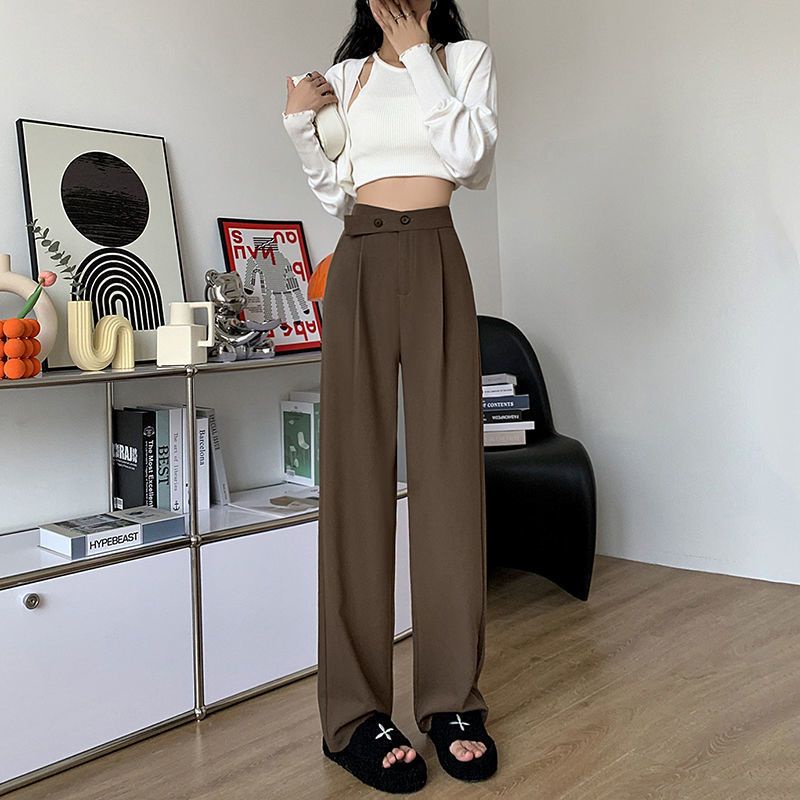 Quần Tây Công Sở Nữ Quần Tây Nữ Ống Rộng Lưng Cao Màu Xám Thời Trang Thu Đông Mới