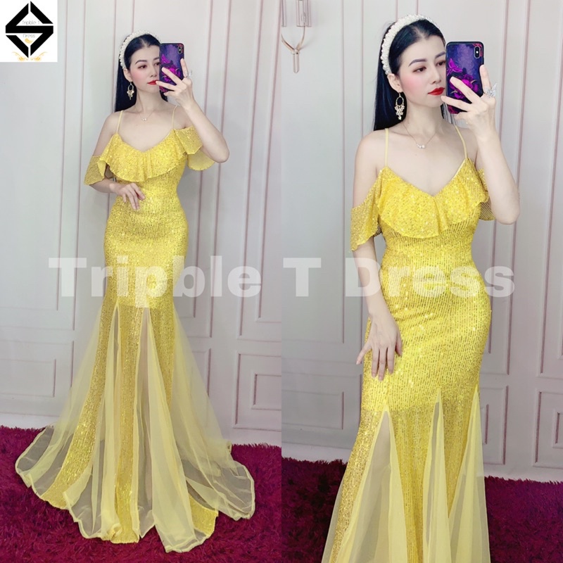 Đầm dạ hội maxi body kim sa 2 dây TRIPBLE T DRESS - Size M/L - MS406V
