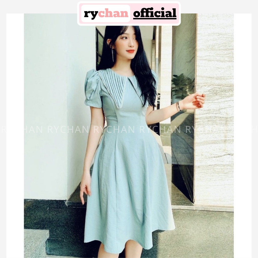 Đầm Nữ Dự Tiệc Dáng Xòe Cổ Xếp Tay Phồng Bo Eo Thanh Lịch Dễ Thương, Đầm Nữ Xinh Cực Ưa Chuộng Màu Mint - DX9785