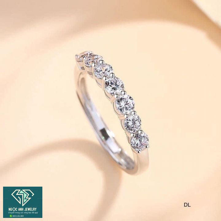 Nhẫn bạc nữ,thiết kế hàng đá cách điệu tinh tế,xinh xắn-Bạc Ngọc Anh
