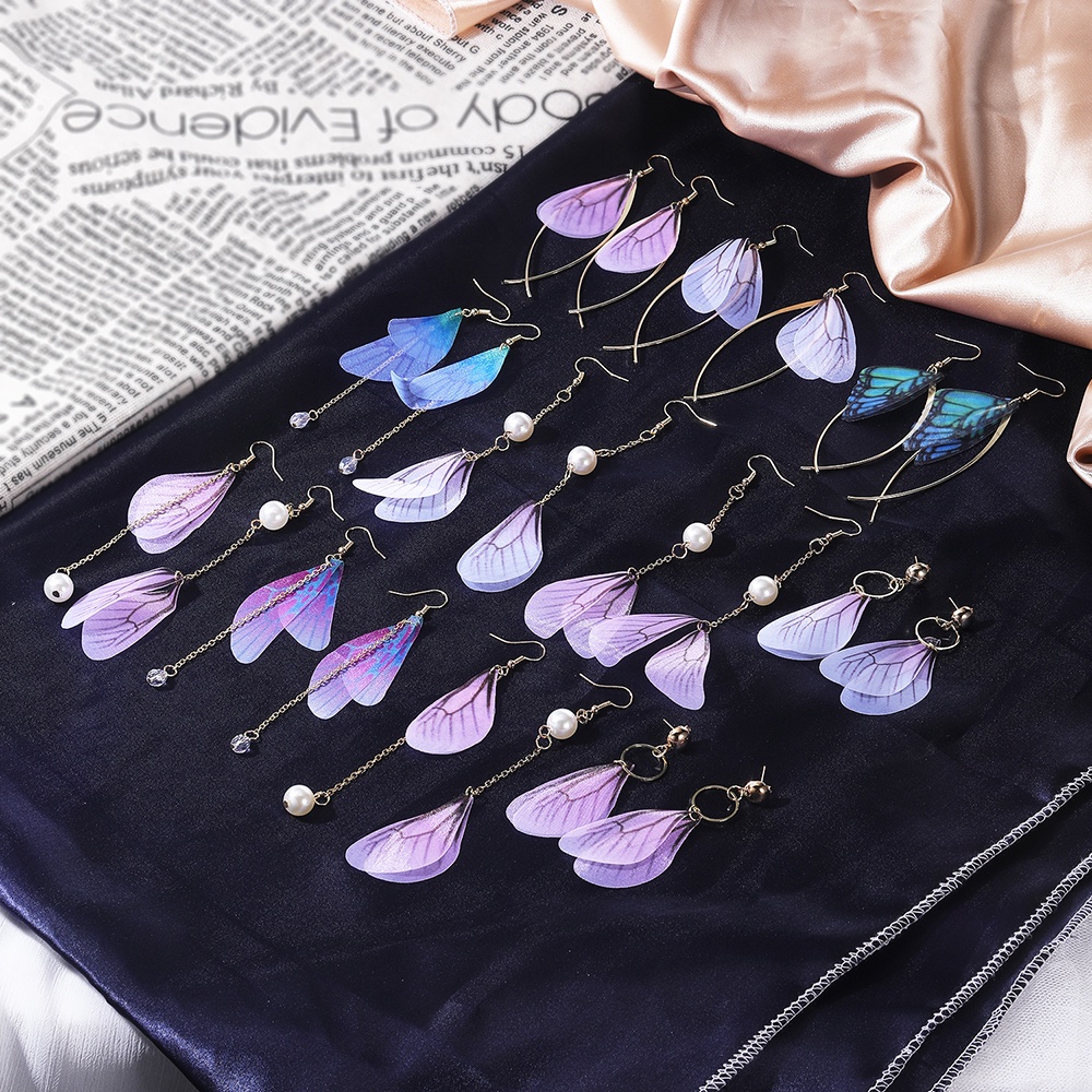 1 Đôi Bông Tai Dáng Dài Hình Cánh Bướm Phong Cách Hàn Quốc Cổ Điển